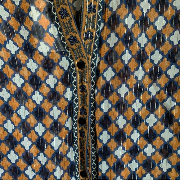 NWT Zara Woman Premium Denim Collection Geometric Print Metallic Blouse - Picture 2 of 10